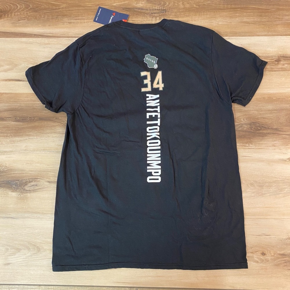 Fanatics Milwaukee Bucks T-Shirt Size M Giannis Antetokounmpo 34 Cotton Black